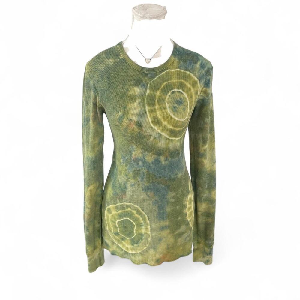 Aviator Nation green tie-dye long sleeve shirt large circular designs size small